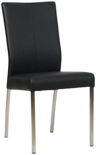 Leren eetkamerstoel Comfort - Hermes Leer Nero - Vierkant - RVS