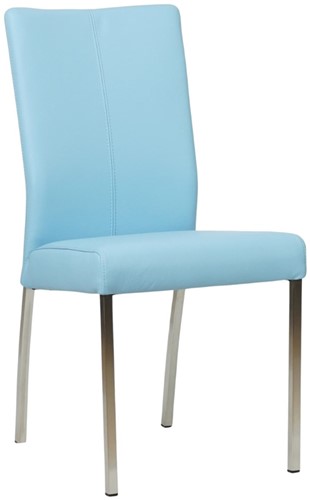 Leren eetkamerstoel Comfort - Toledo Leer Sky Blue - Vierkant - RVS