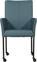 Leren eetkamerstoel Comfort - met wieltjes en armleuning - Toledo Leer Whale - Poot - Rond - Zwart - Skate wiel zwart-2