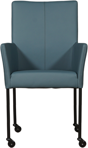Leren eetkamerstoel Comfort - met wieltjes en armleuning - Toledo Leer Whale - Poot - Rond - Zwart - Skate wiel zwart-2