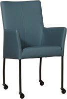 Leren eetkamerstoel Comfort - met wieltjes en armleuning - Toledo Leer Whale - Poot - Rond - Zwart - Skate wiel zwart
