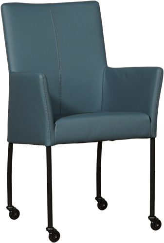 Leren eetkamerstoel Comfort - met wieltjes en armleuning - Toledo Leer Whale - Poot - Rond - Zwart - Skate wiel zwart