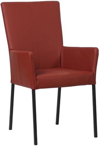 Leren eetkamerstoel Daily - met armleuning - Toledo Leer Cherry - Poot - Zwart