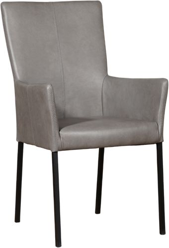 Leren eetkamerstoel Daily - met armleuning - Granada leer Steel - Kleur poot, zwart