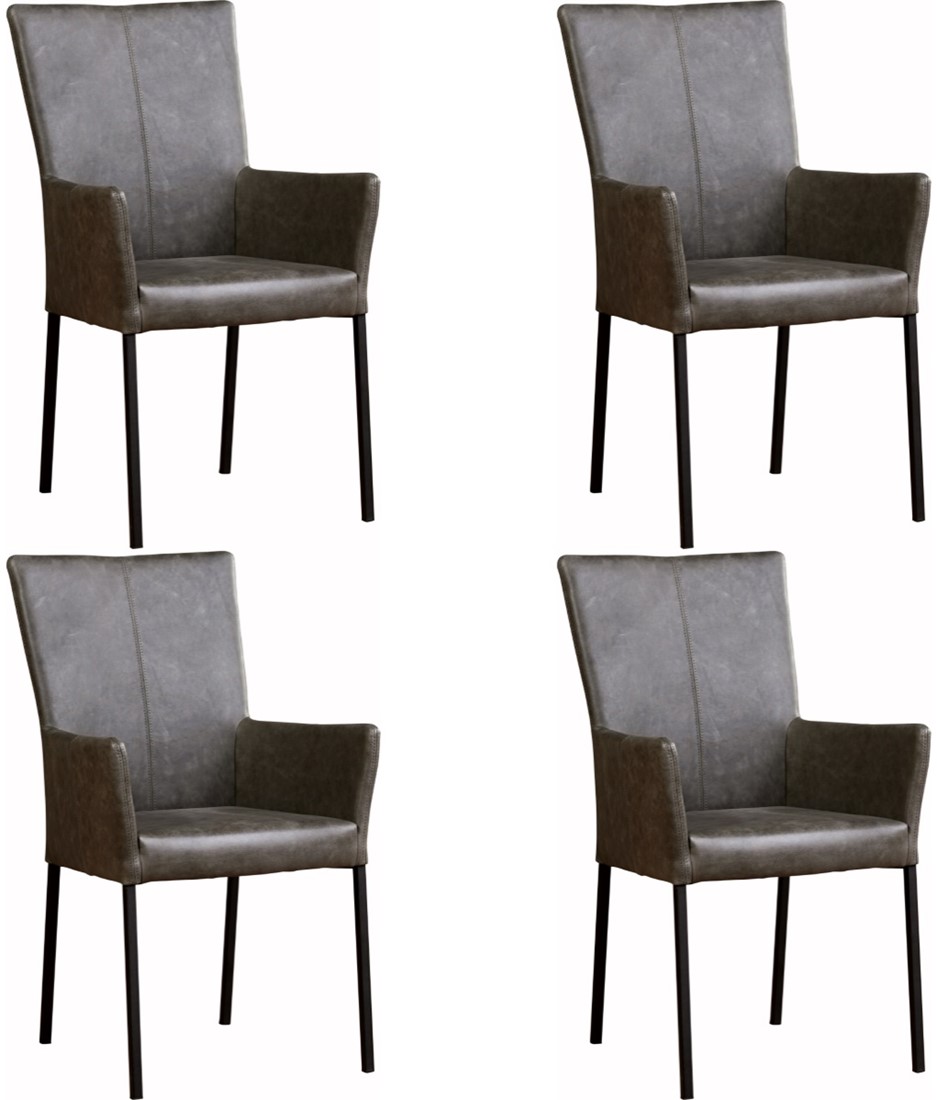 Leren eetkamerstoel Daily met armleuning - set van 4 stoelen ShopX