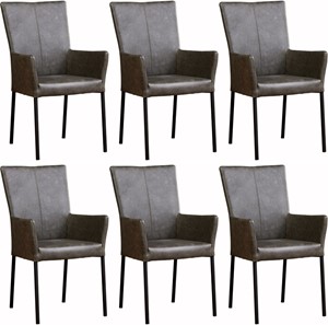 Set van 6 Leren eetkamerstoelen Daily - met armleuning
