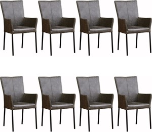 Set van 8 Leren eetkamerstoelen Daily - met armleuning