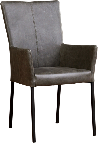 Leren eetkamerstoel Daily - met armleuning - Vintage Leer Grey - Poot - Zwart