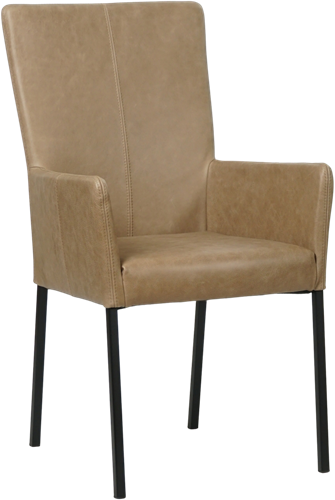Leren eetkamerstoel Daily - met armleuning - Vintage Leer Taupe - Poot - Zwart