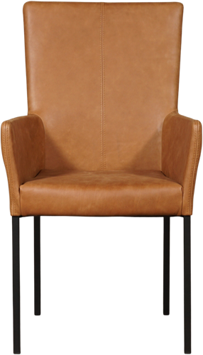 Leren eetkamerstoel Daily - met armleuning - Vintage Leer Cognac - Poot - Zwart-2