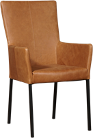 Leren eetkamerstoel Daily - met armleuning - Vintage Leer Cognac - Poot - Zwart