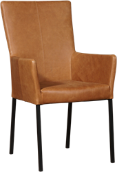 Leren eetkamerstoel Daily - met armleuning - Vintage Leer Cognac - Poot - Zwart