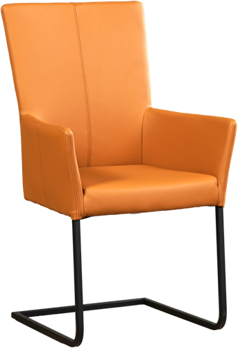 Leren eetkamerstoel Dare - met armleuning en sledepoot vierkant - Hermes Leer Cognac - Poot - RVS