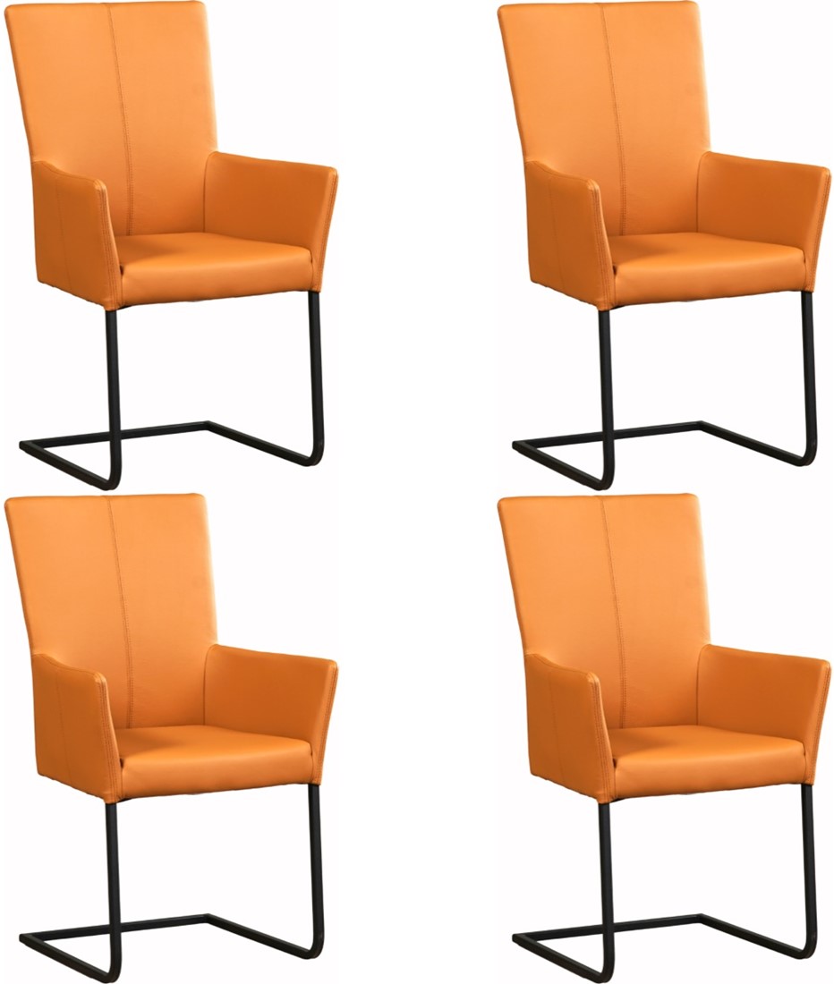 Komkommer Huiswerk maken bijeenkomst Leren eetkamerstoel Dare - met armleuning - set van 4 stoelen - Toledo Leer  Orange - Kleur poot, zwart ShopX