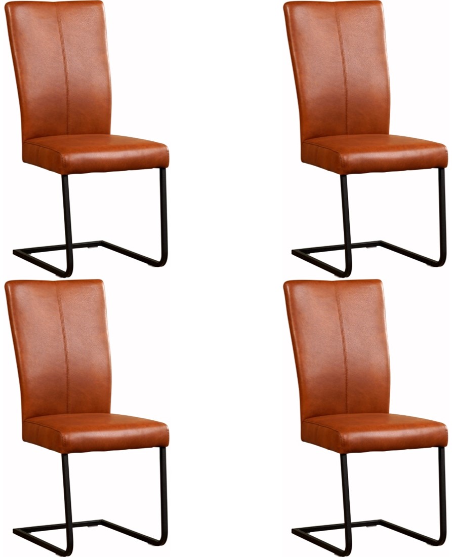 handtekening plakband straal Leren eetkamerstoel Dare - set van 4 stoelen - Vintage Leer Brown - Kleur  poot, zwart ShopX