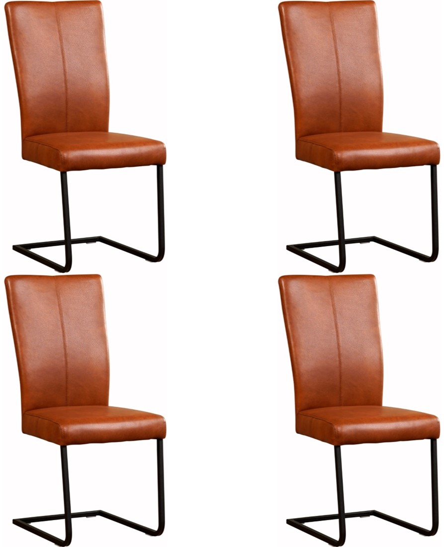 mengsel Anemoon vis winkel Leren eetkamerstoel Dare - set van 4 stoelen - Kenia Leer Cognac - Kleur  poot, RVS ShopX