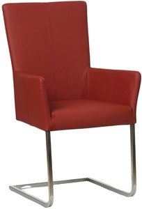 Rode leren industriële eetkamerstoel Dare - poot vierkant rvs - Toledo Leer Red (rood leer)