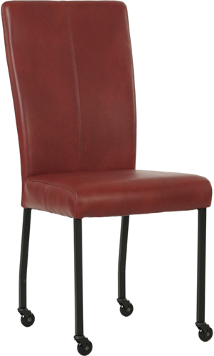 Leren eetkamerstoel Deal - met wieltjes - Granada leer Rouge - Vierkant - Zwart - Skate wiel zwart