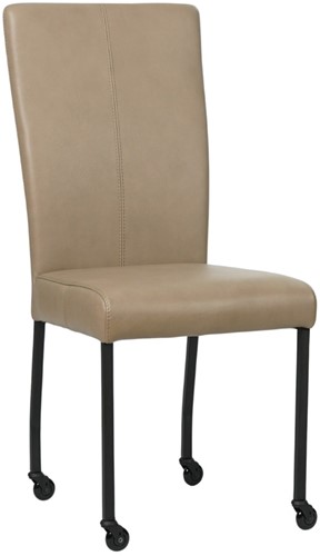 Leren eetkamerstoel Deal - met wieltjes - Granada leer Taupe - Vorm poot vierkant - Kleur poot, zwart - Skate wiel zwart