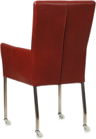 Leren eetkamerstoel Deal - met wieltjes en armleuning - Granada Rouge (rood) - Vorm poot vierkant - Kleur poot, RVS - Skate wiel transparant-3