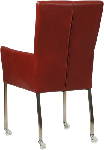Leren eetkamerstoel Deal - met wieltjes en armleuning - Granada Rouge (rood) - Vorm poot vierkant - Kleur poot, RVS - Skate wiel transparant-3
