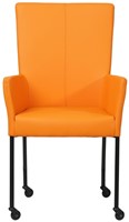 Leren eetkamerstoel Deal - met wieltjes en armleuning - Hermes Leer Arancio - Poot Zwart - Skate wiel zwart-2