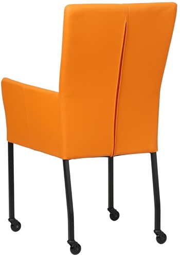 Leren eetkamerstoel Deal - met wieltjes en armleuning - Hermes Leer Arancio - Poot Zwart - Skate wiel zwart-3