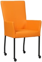 Leren eetkamerstoel Deal - met wieltjes en armleuning - Hermes Leer Arancio - Poot Zwart - Skate wiel zwart