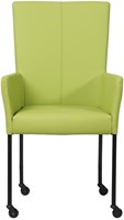 Leren eetkamerstoel Deal - met wieltjes en armleuning - Hermes Leer Lime - Poot Zwart - Skate wiel zwart-2