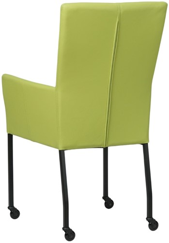 Leren eetkamerstoel Deal - met wieltjes en armleuning - Hermes Leer Lime - Poot Zwart - Skate wiel zwart-3