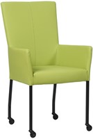 Leren eetkamerstoel Deal - met wieltjes en armleuning - Hermes Leer Lime - Poot Zwart - Skate wiel zwart