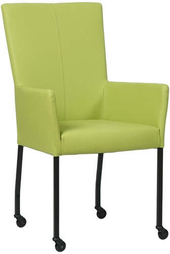 Leren eetkamerstoel Deal - met wieltjes en armleuning - Hermes Leer Lime - Poot Zwart - Skate wiel zwart