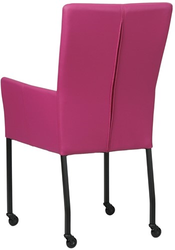 Leren eetkamerstoel Deal - met wieltjes en armleuning - Hermes Leer Purple - Poot Zwart - Skate wiel zwart-3