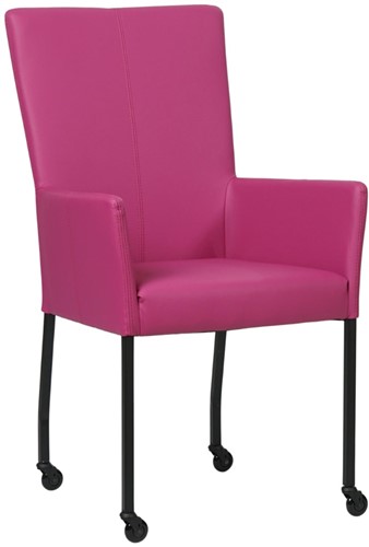 Leren eetkamerstoel Deal - met wieltjes en armleuning - Hermes Leer Purple - Poot Zwart - Skate wiel zwart