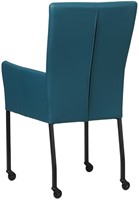 Leren eetkamerstoel Deal - met wieltjes en armleuning - Hermes Leer Turquoise - Poot Zwart - Skate wiel zwart-3