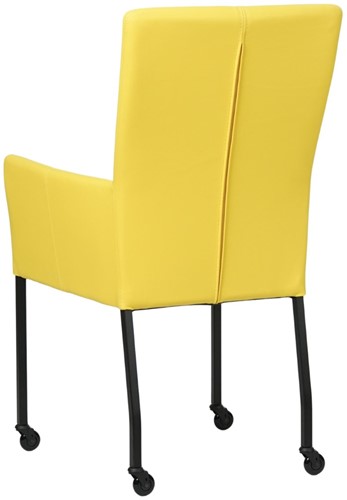 Leren eetkamerstoel Deal - met wieltjes en armleuning - Hermes Leer Yellow - Poot Zwart - Skate wiel zwart-3