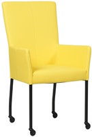 Leren eetkamerstoel Deal - met wieltjes en armleuning - Hermes Leer Yellow - Poot Zwart - Skate wiel zwart