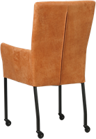 Leren eetkamerstoel Deal - met wieltjes en armleuning - Kenia Leer Rost - Poot Zwart - Skate wiel zwart-3
