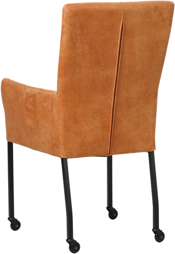 Leren eetkamerstoel Deal - met wieltjes en armleuning - Kenia Leer Rost - Poot Zwart - Skate wiel zwart-3