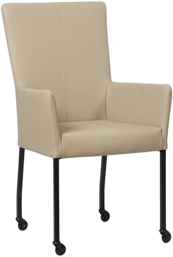 Leren eetkamerstoel Deal - met wieltjes en armleuning - Toledo Espresso (bruin) - Vorm poot vierkant - Kleur poot, RVS - Skate wiel transparant