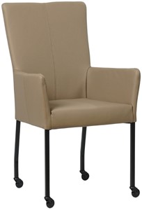 Taupe leren moderne eetkamerstoel Deal - met armleuning poot vierkant zwart met wiel - Toledo Leer Mocca (taupe leer)