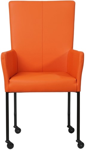Leren eetkamerstoel Deal - met wieltjes en armleuning - Toledo Leer Orange - Poot Zwart - Skate wiel zwart-2