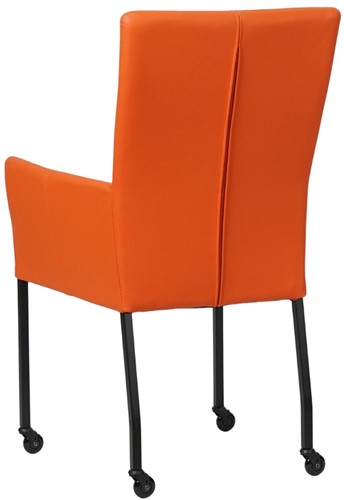 Leren eetkamerstoel Deal - met wieltjes en armleuning - Toledo Leer Orange - Poot Zwart - Skate wiel zwart-3