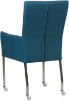 Leren eetkamerstoel Deal - met wieltjes en armleuning - Toledo Turquoise (blauw) - Vorm poot vierkant - Kleur poot, RVS - Skate wiel transparant-3