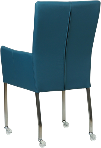 Leren eetkamerstoel Deal - met wieltjes en armleuning - Toledo Turquoise (blauw) - Vorm poot vierkant - Kleur poot, RVS - Skate wiel transparant-3