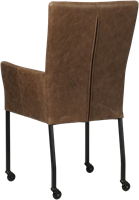 Leren eetkamerstoel Deal - met wieltjes en armleuning - Vintage Leer Brown - Poot Zwart - Skate wiel zwart-3