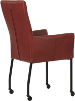 Leren eetkamerstoel Deal - met wieltjes en armleuning - Granada leer Rouge - Poot Zwart - Skate wiel zwart-2