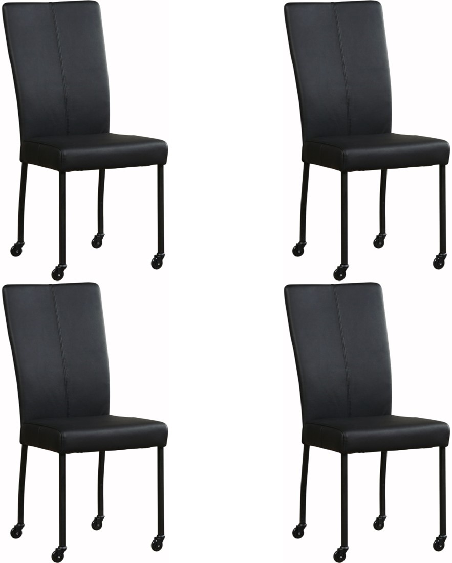 uitvoeren Toezicht houden Bijproduct Leren eetkamerstoel Deal - met wieltjes - set van 4 stoelen - Rancho Leer  Nero - Vorm poot vierkant - Kleur poot, zwart - Skate wiel zwart ShopX