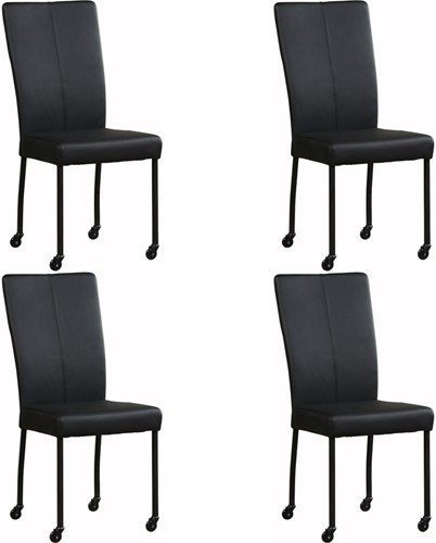 Leren eetkamerstoel Deal - met wieltjes - set van 4 stoelen