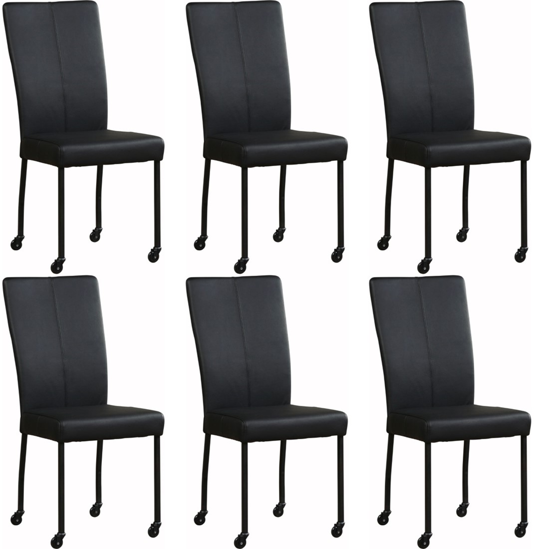 De neiging hebben Nu al Intrekking Leren eetkamerstoel Deal - met wieltjes - set van 6 stoelen - Toledo Leer  Turquoise - Vorm poot vierkant - Kleur poot, zwart - Skate wiel zwart ShopX